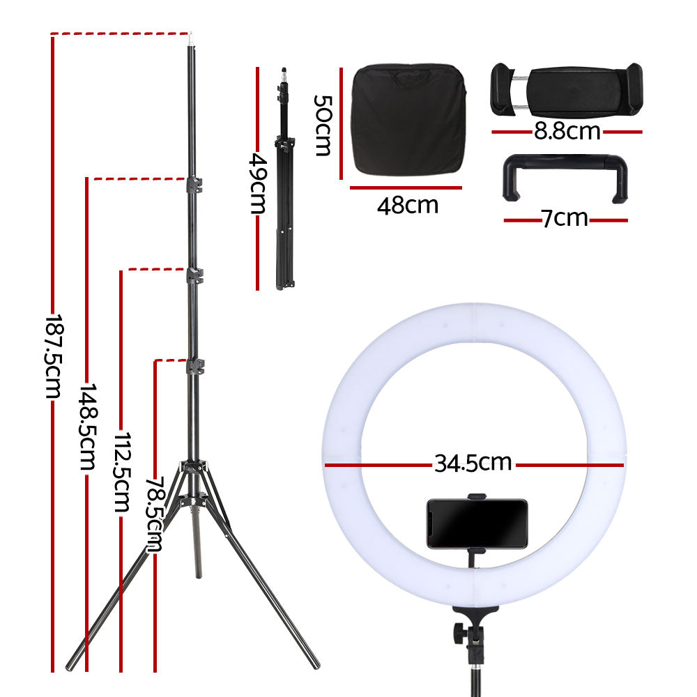 Embellir 14" LED Ring Light 5600K 3000LM Dimmable Stand MakeUp Studio Video Tristar Online