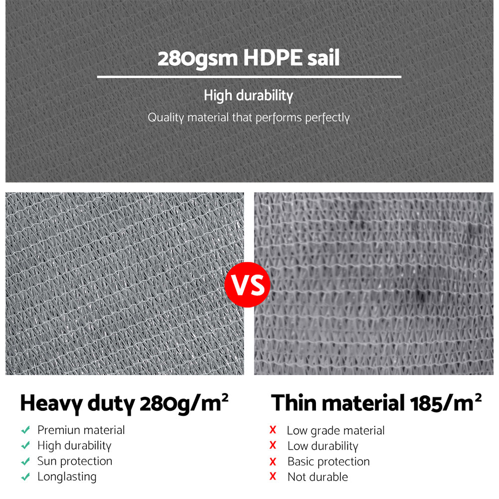 Instahut Sun Shade Sail Cloth Shadecloth Rectangle Canopy Grey 280gsm 3x3m Tristar Online