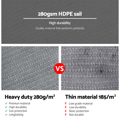 Instahut Sun Shade Sail Cloth Shadecloth Rectangle Canopy Grey 280gsm 3x3m Tristar Online