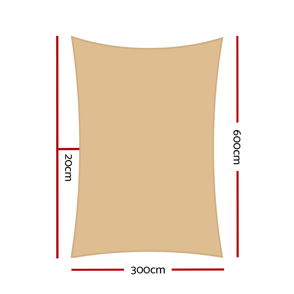 Instahut Shade Sail 3x6m Rectangle 185GSM 95% Sand Shade Cloth Tristar Online