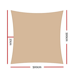 Instahut Shade Sail 5x5m Square 280GSM 98% Sand Shade Cloth Tristar Online