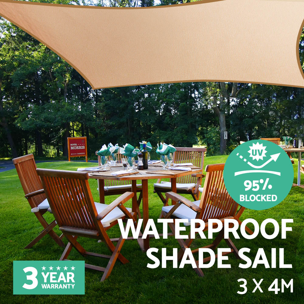 Instahut 3 x 4m Waterproof Rectangle Shade Sail Cloth - Sand Beige Tristar Online