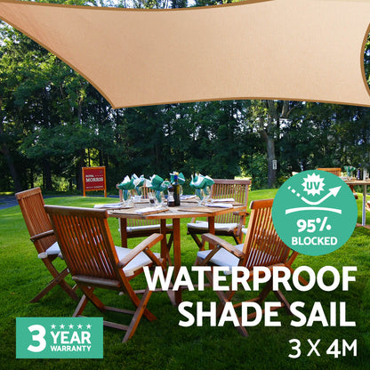 Instahut 3 x 4m Waterproof Rectangle Shade Sail Cloth - Sand Beige Tristar Online
