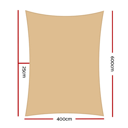 Instahut 4 x 6m Waterproof Rectangle Shade Sail Cloth - Sand Beige Tristar Online