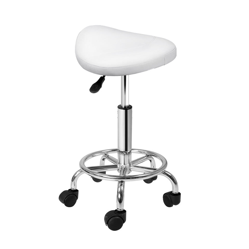 Artiss Saddle Salon Stool White PU Swivel Barber Hair Dress Chair Hydraulic Lift Tristar Online