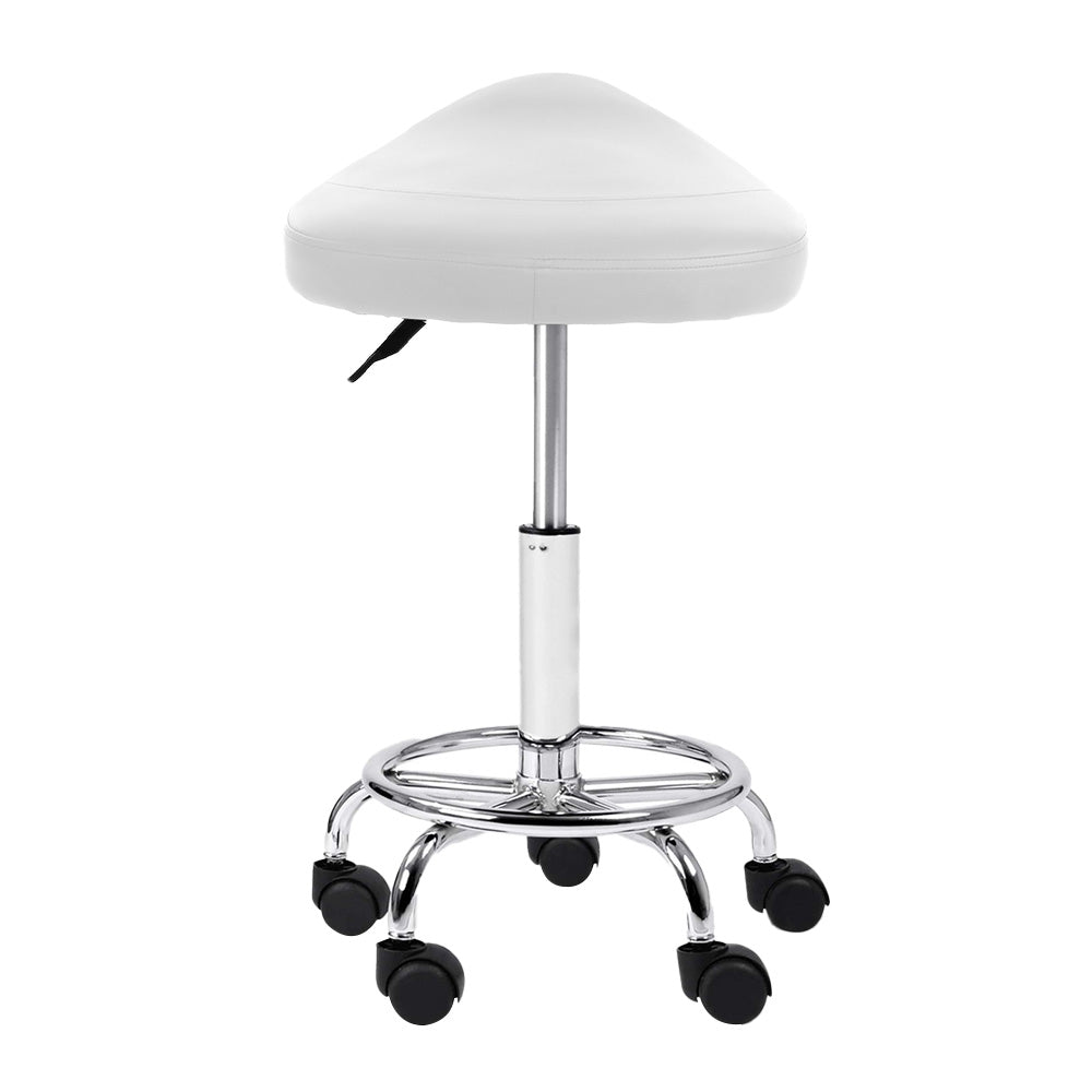 Artiss Saddle Salon Stool White PU Swivel Barber Hair Dress Chair Hydraulic Lift Tristar Online