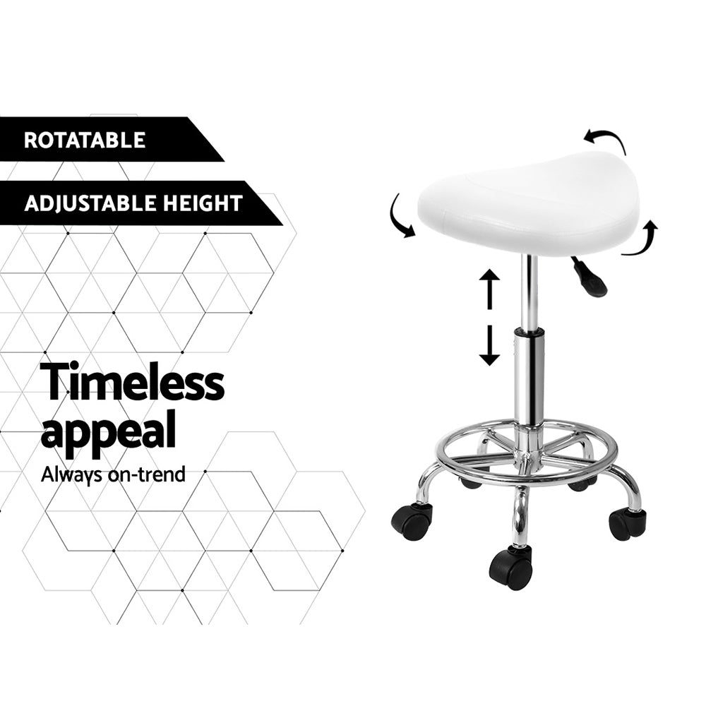 Artiss Saddle Salon Stool White PU Swivel Barber Hair Dress Chair Hydraulic Lift Tristar Online