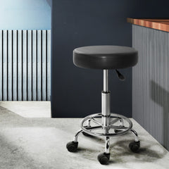 Artiss Round Salon Stool Black PU Swivel Barber Hair Dress Chair Hydraulic Lift Tristar Online