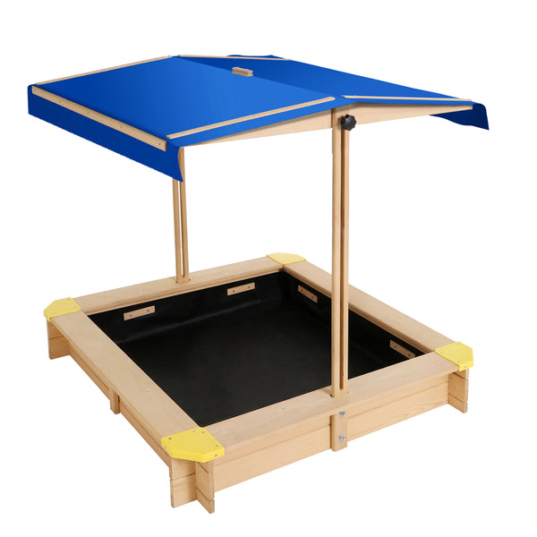 Keezi Kids Sandpit Wooden Sandbox Sand Pit with Canopy Bench Seat Toys 101cm Tristar Online
