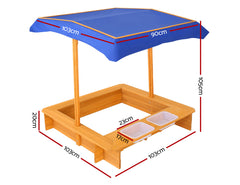 Keezi Kids Sandpit Wooden Sandbox Sand Pit with Canopy Water Basin Toys 103cm Tristar Online