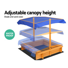 Keezi Kids Sandpit Wooden Sandbox Sand Pit with Canopy Water Basin Toys 103cm Tristar Online