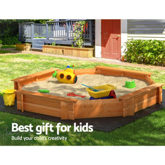 Keezi Kids Sandpit Wooden Round Sand Pit with Cover Bench Seat Beach Toys 182cm Tristar Online