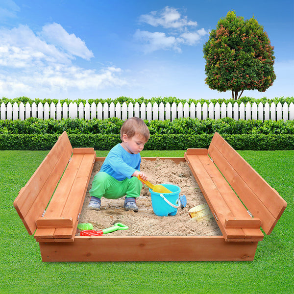 Keezi Wooden Outdoor Sandpit Set - Natural Wood Tristar Online