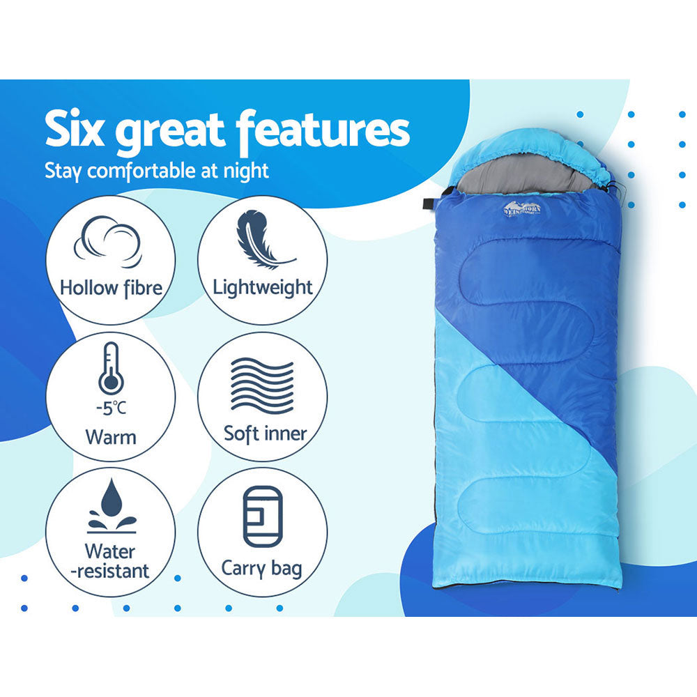 Weisshorn Sleeping Bag Bags Kids 172cm Camping Hiking Thermal Blue Tristar Online