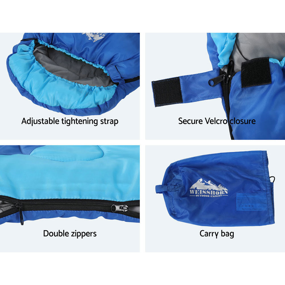Weisshorn Sleeping Bag Bags Kids 172cm Camping Hiking Thermal Blue Tristar Online
