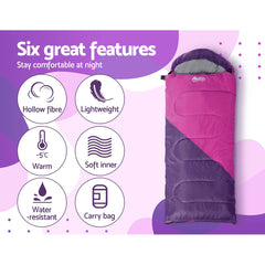 Weisshorn Sleeping Bag Bags Kid 172cm Camping Hiking Thermal Pink Tristar Online