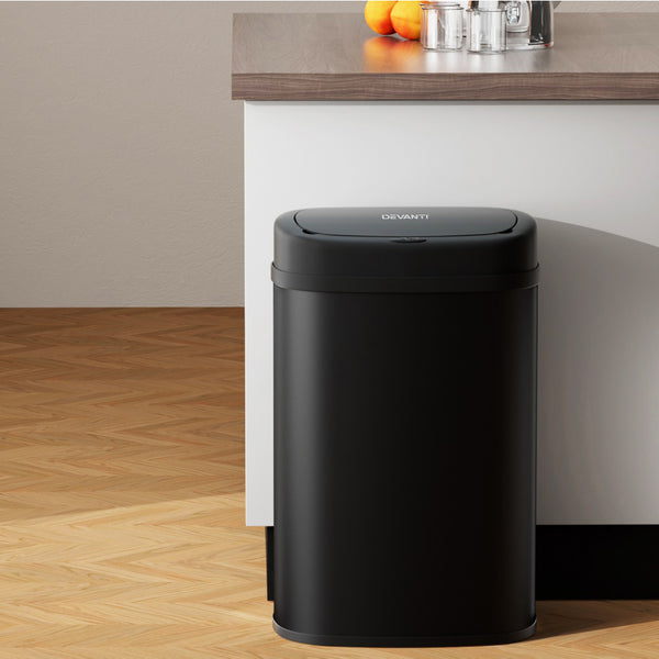 Devanti Sensor Bin 50L Motion Rubbish Trash Can Auto Touch Free Kitchen Black Tristar Online
