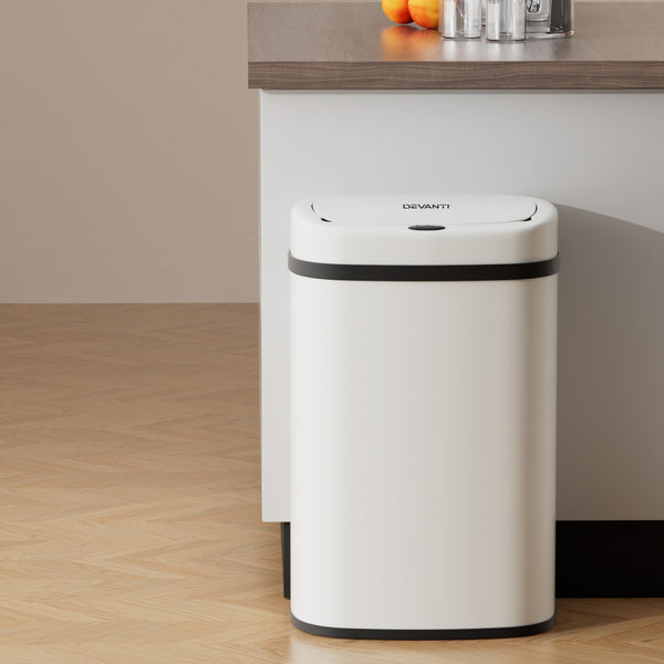 Devanti Sensor Bin Motion Rubbish Trash Can Automatic Touch Free Kitchen White Tristar Online
