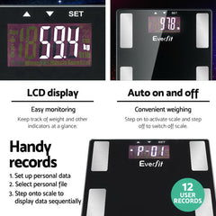 Everfit Body Fat Bathroom Scale Weighing BMI Monitor Gym 180KG Tristar Online