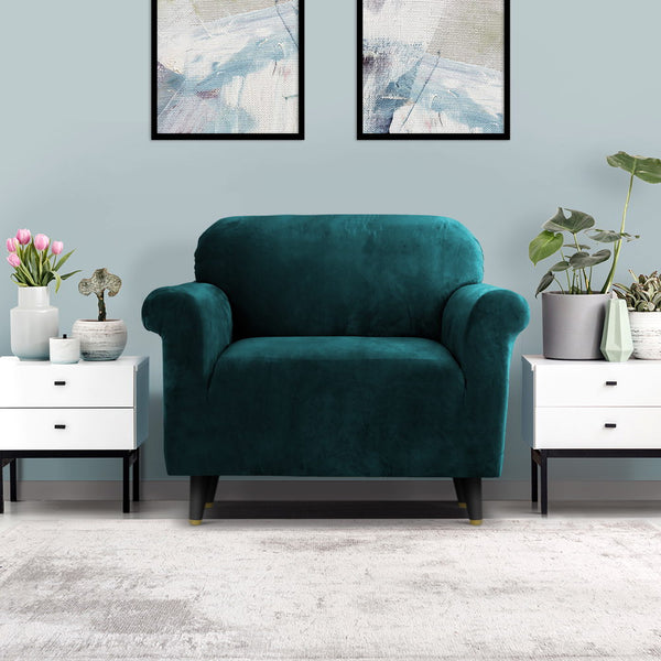 Artiss Velvet Sofa Cover Plush Couch Cover Lounge Slipcover 1 Seater Agate Green Tristar Online