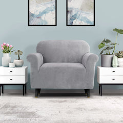 Artiss Velvet Sofa Cover Plush Couch Cover Lounge Slipcover 1 Seater Grey Tristar Online