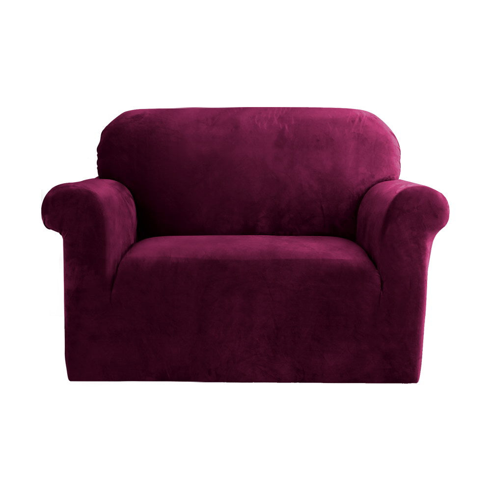 Artiss Velvet Sofa Cover Plush Couch Cover Lounge Slipcover 1 Seater Ruby Red Tristar Online