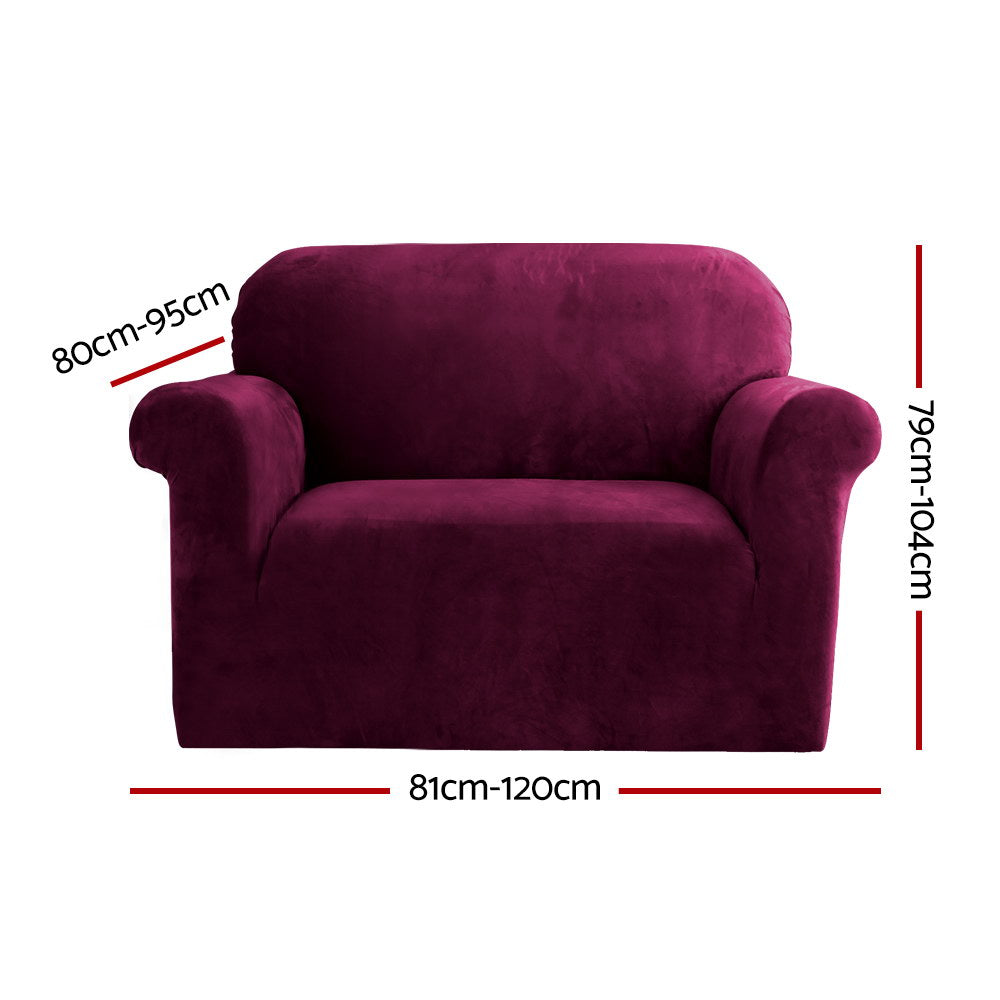 Artiss Velvet Sofa Cover Plush Couch Cover Lounge Slipcover 1 Seater Ruby Red Tristar Online
