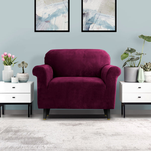 Artiss Velvet Sofa Cover Plush Couch Cover Lounge Slipcover 1 Seater Ruby Red Tristar Online