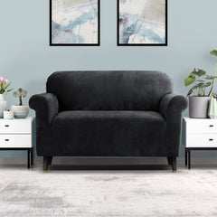 Artiss Velvet Sofa Cover Plush Couch Cover Lounge Slipcover 2 Seater Black Tristar Online