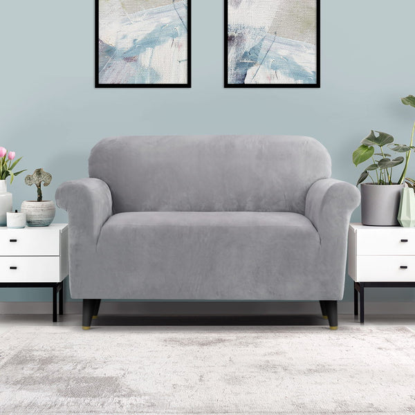 Artiss Velvet Sofa Cover Plush Couch Cover Lounge Slipcover 2 Seater Grey Tristar Online