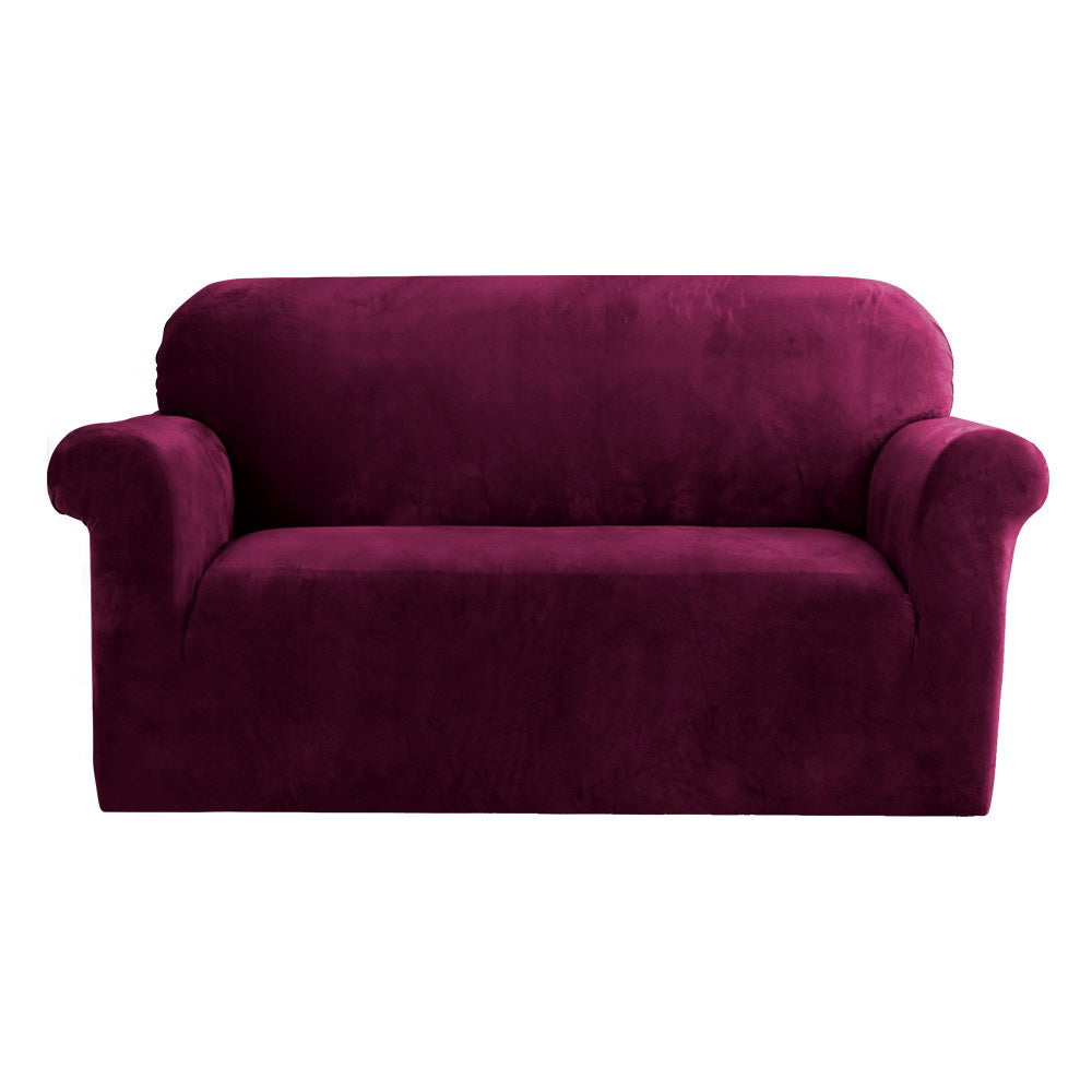 Artiss Velvet Sofa Cover Plush Couch Cover Lounge Slipcover 2 Seater Ruby Red Tristar Online