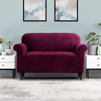 Artiss Velvet Sofa Cover Plush Couch Cover Lounge Slipcover 2 Seater Ruby Red Tristar Online