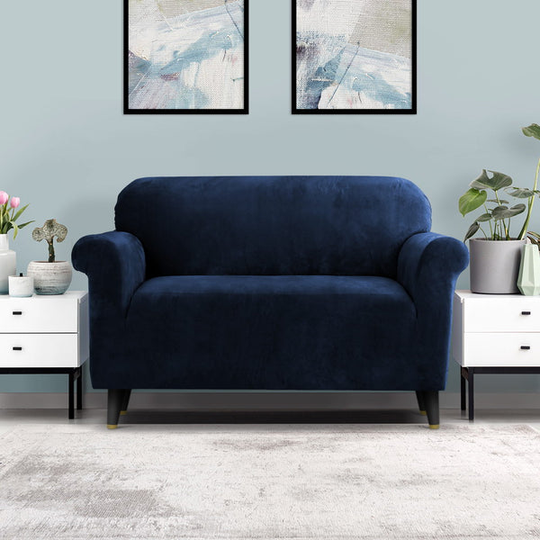 Artiss Velvet Sofa Cover Plush Couch Cover Lounge Slipcover 2 Seater Sapphire Tristar Online