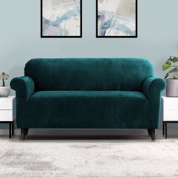 Artiss Velvet Sofa Cover Plush Couch Cover Lounge Slipcover 3 Seater Agate Green Tristar Online