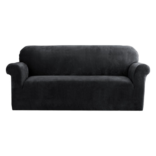 Artiss Velvet Sofa Cover Plush Couch Cover Lounge Slipcover 3 Seater Black Tristar Online