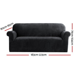 Artiss Velvet Sofa Cover Plush Couch Cover Lounge Slipcover 3 Seater Black Tristar Online