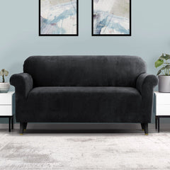 Artiss Velvet Sofa Cover Plush Couch Cover Lounge Slipcover 3 Seater Black Tristar Online