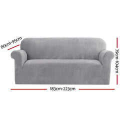 Artiss Velvet Sofa Cover Plush Couch Cover Lounge Slipcover 3 Seater Grey Tristar Online