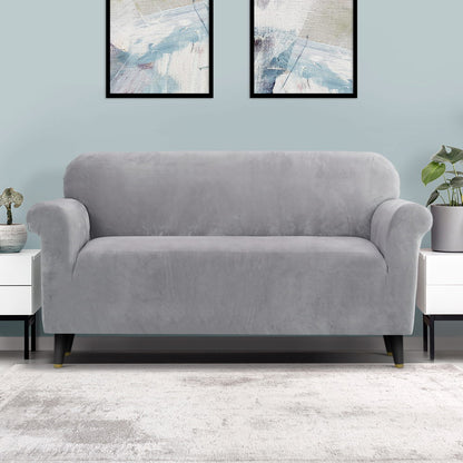 Artiss Velvet Sofa Cover Plush Couch Cover Lounge Slipcover 3 Seater Grey Tristar Online