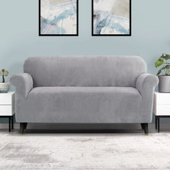 Artiss Velvet Sofa Cover Plush Couch Cover Lounge Slipcover 3 Seater Grey Tristar Online