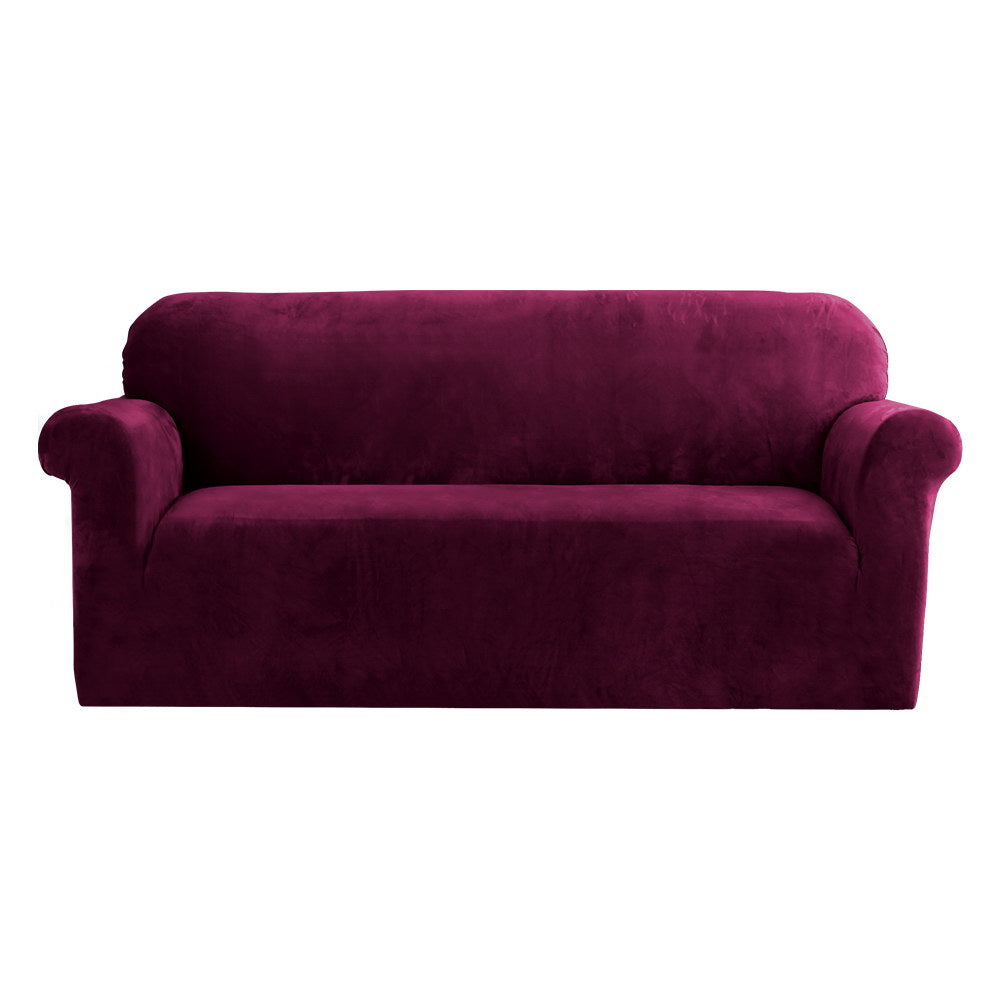 Artiss Velvet Sofa Cover Plush Couch Cover Lounge Slipcover 3 Seater Ruby Red Tristar Online