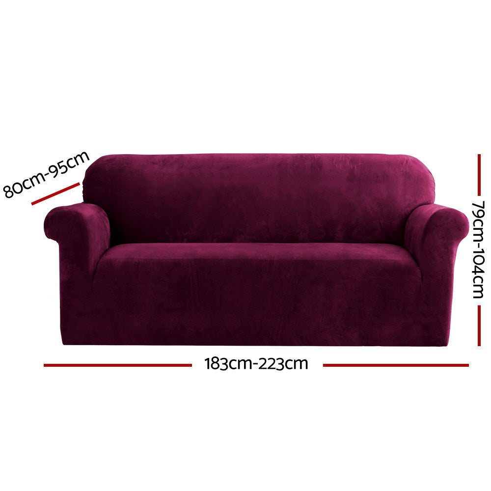 Artiss Velvet Sofa Cover Plush Couch Cover Lounge Slipcover 3 Seater Ruby Red Tristar Online