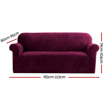 Artiss Velvet Sofa Cover Plush Couch Cover Lounge Slipcover 3 Seater Ruby Red Tristar Online