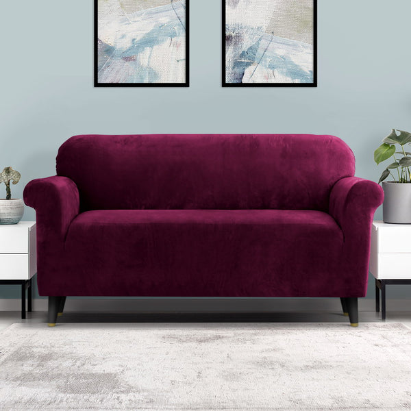 Artiss Velvet Sofa Cover Plush Couch Cover Lounge Slipcover 3 Seater Ruby Red Tristar Online