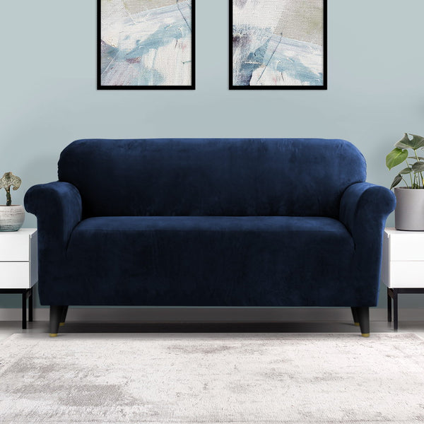 Artiss Velvet Sofa Cover Plush Couch Cover Lounge Slipcover 3 Seater Sapphire Tristar Online