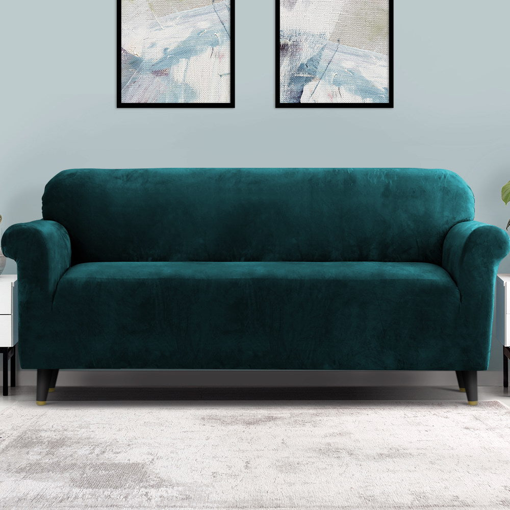 Artiss Velvet Sofa Cover Plush Couch Cover Lounge Slipcover 4 Seater Agate Green Tristar Online