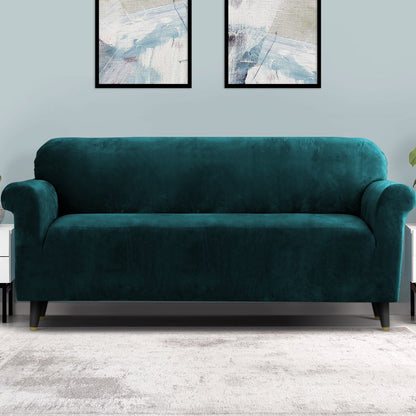 Artiss Velvet Sofa Cover Plush Couch Cover Lounge Slipcover 4 Seater Agate Green Tristar Online