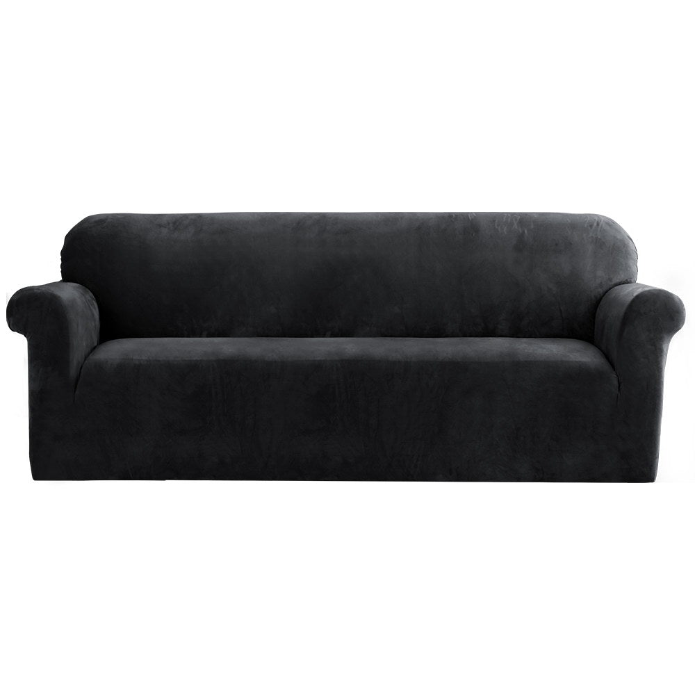 Artiss Velvet Sofa Cover Plush Couch Cover Lounge Slipcover 4 Seater Black Tristar Online