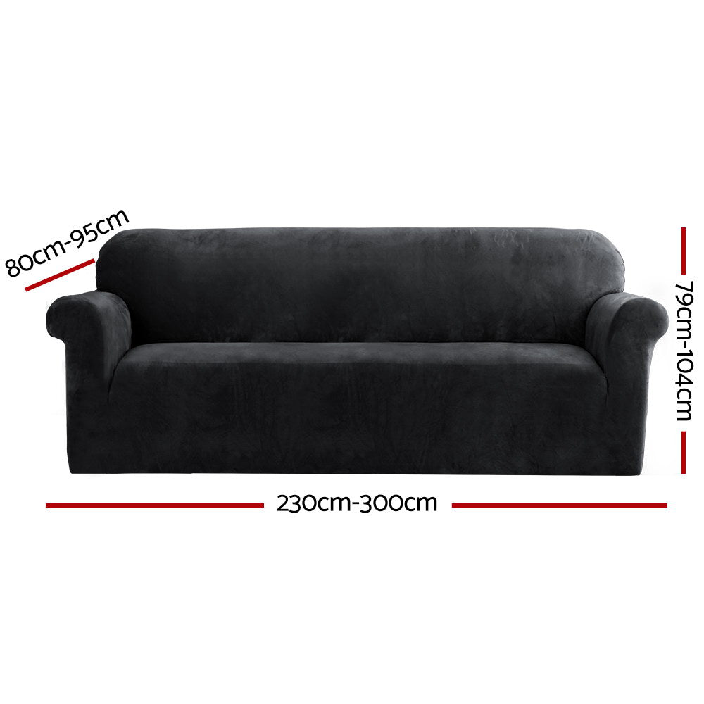 Artiss Velvet Sofa Cover Plush Couch Cover Lounge Slipcover 4 Seater Black Tristar Online