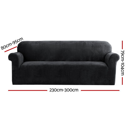 Artiss Velvet Sofa Cover Plush Couch Cover Lounge Slipcover 4 Seater Black Tristar Online